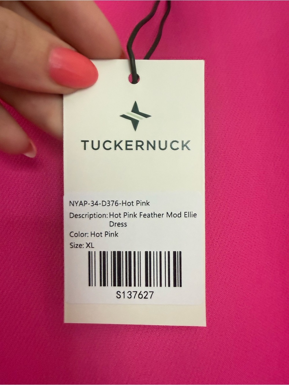 Tuckernuck Hot Pink Mod Ellie Dress Long Sleeve Shift Dress with Feather Cuffs - Picture 2 of 2
